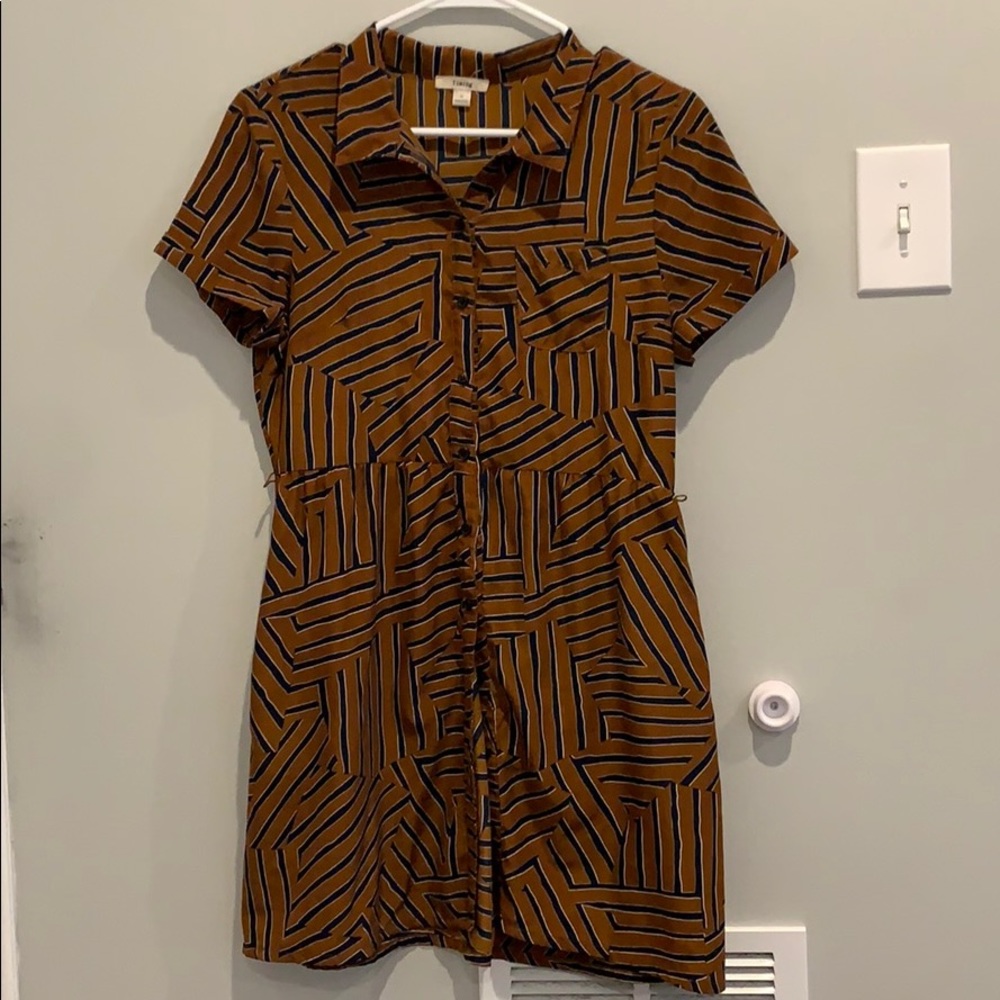 Timing brown and navy button front dress